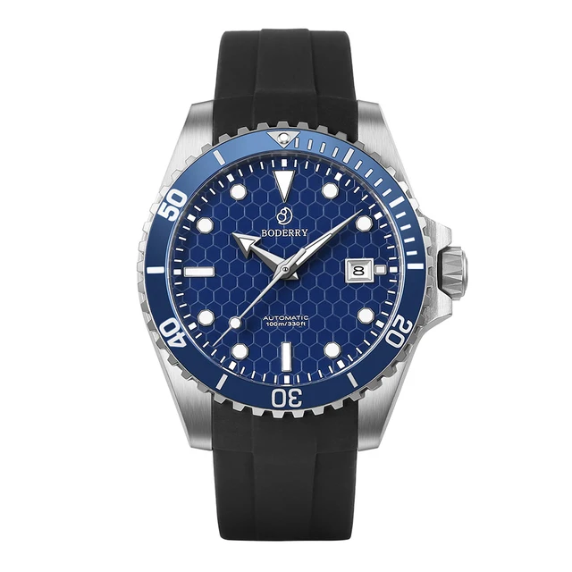 BODERRY Mens Automatic Watches Military Watch Mechanical Wristwatch Titanium Diver 100m Waterproof Sapphire C3 Luminous Sport