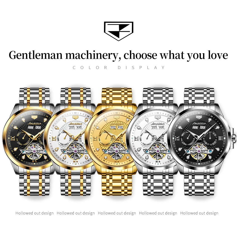 JSDUN Top Brand Watch for Men Skeleton Waterproof Man Multifunction Watch Fashion Automatic Mechanical Trend Men's Wrist Watches