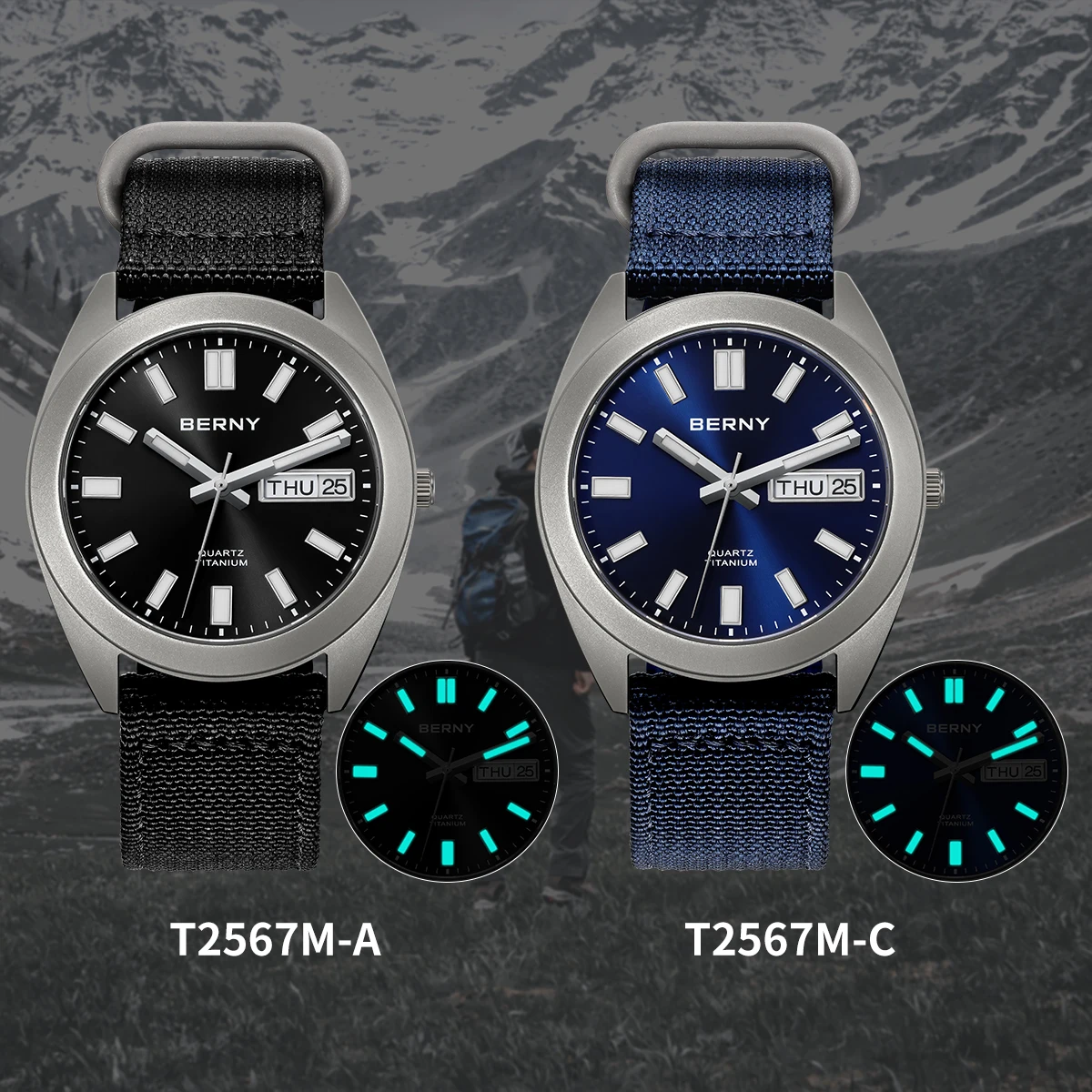 BERNY Titanium Men Watch 40g Weight Sport Field Quartz Wristwatch Super Luminous Sapphire 100m Waterproof Classic SNXS75 Watches