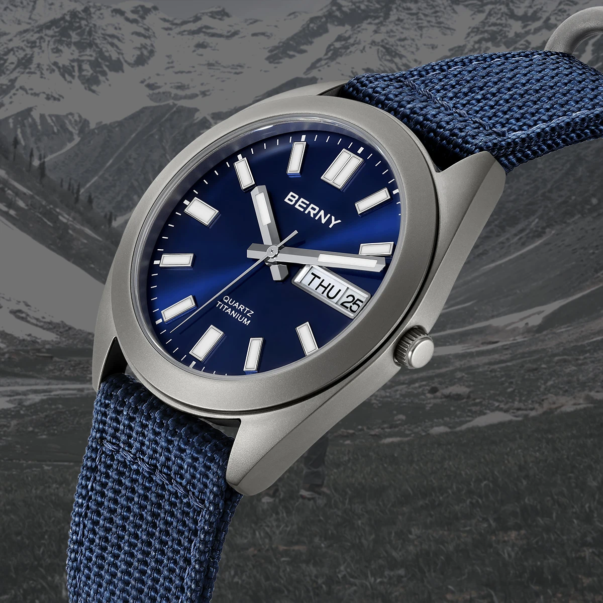 BERNY Titanium Men Watch 40g Weight Sport Field Quartz Wristwatch Super Luminous Sapphire 100m Waterproof Classic SNXS75 Watches
