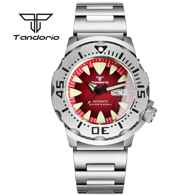 Tandorio Monster Dive NH36 42mm Mechanical Automatic Men Watch 20ATM AR Sapphire Crystal Wristwatch Date Week Green Luminous