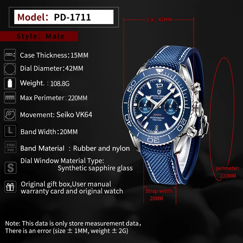 PAGANI DESIGN  Men's Quartz Watch Top Brand Ceramic Bezel Business Waterproof Watches Men Chronograph VK64 Reloj HombreP