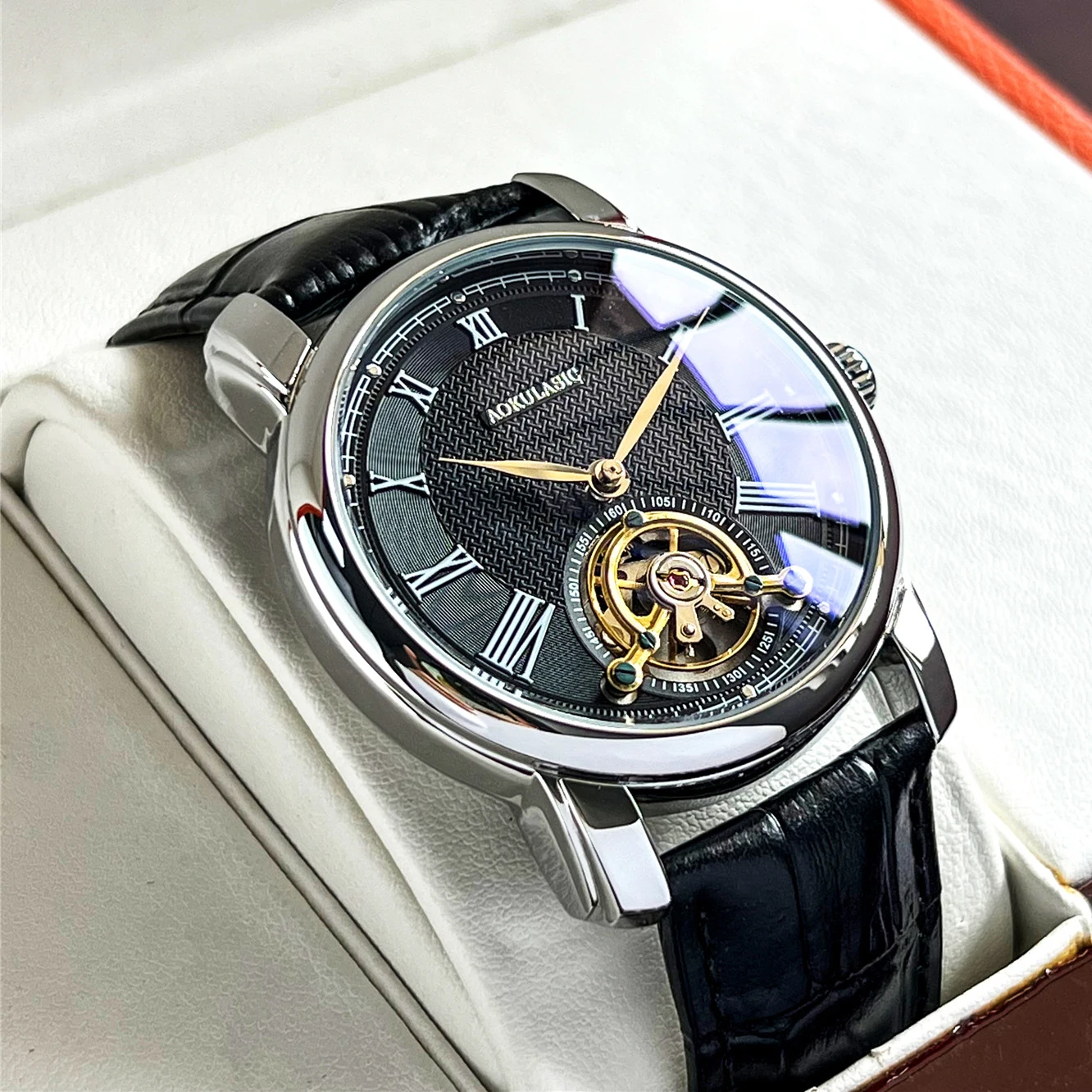 AOKULASIC Brand Man Watches Automatic Mechanical Business Watch Men Luxury Waterproof Sport Casual Wristwatch Leather Clock