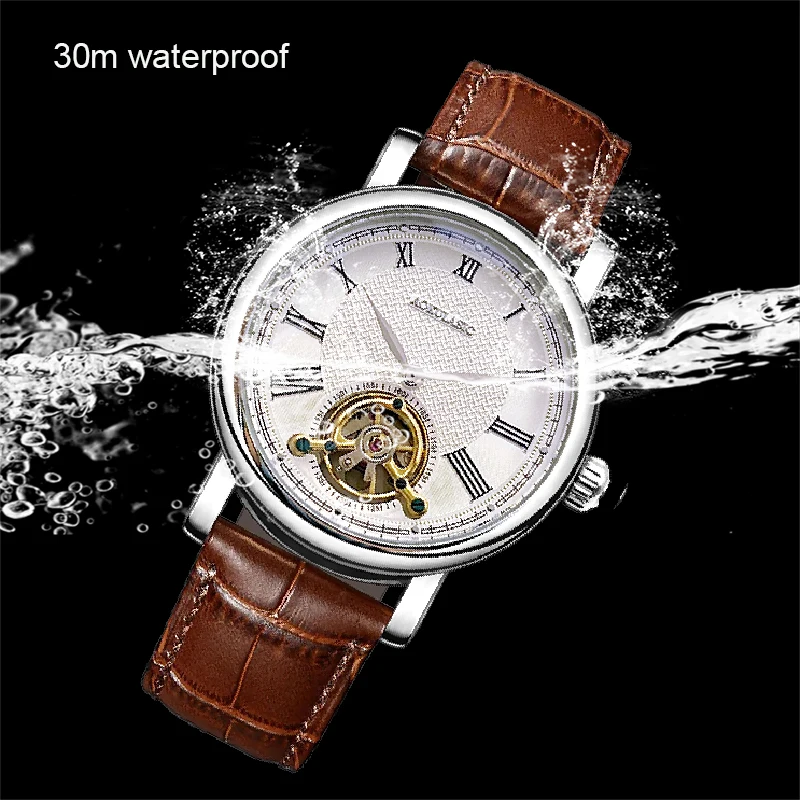 AOKULASIC Brand Man Watches Automatic Mechanical Business Watch Men Luxury Waterproof Sport Casual Wristwatch Leather Clock