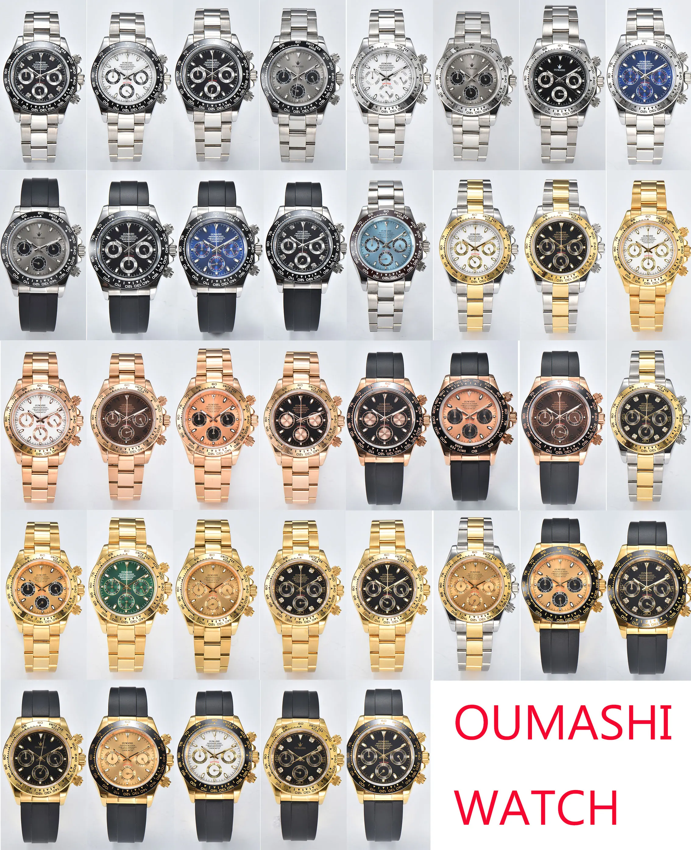 OUMASHI-DTN series top men's sports panda three eye quartz watch, sapphire stainless steel waterproof swimming VK63 timing code