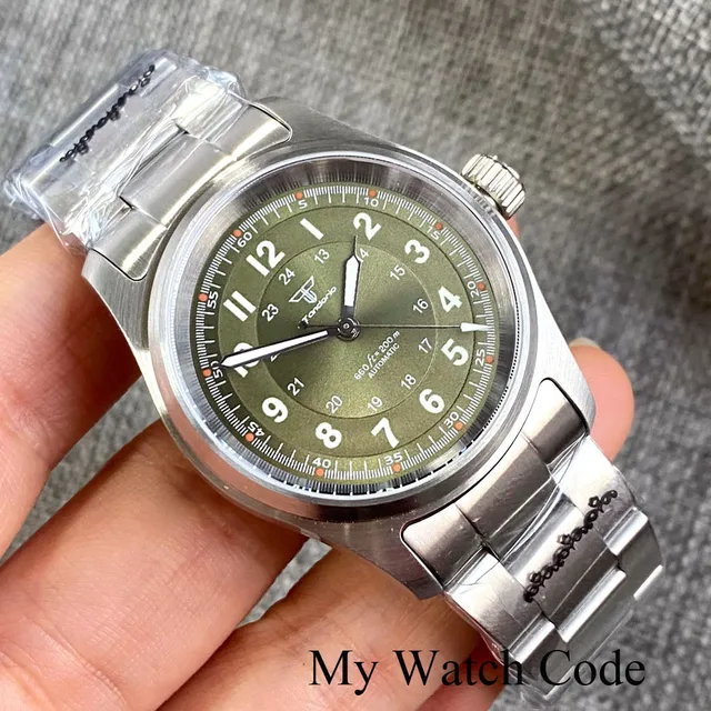Tandorio 316L Steel Waterproof 20bar Automatic Male Watches Blue Pilot Wristwatch NH35 PT5000 Field 36mm Saat Erkek Otomotik
