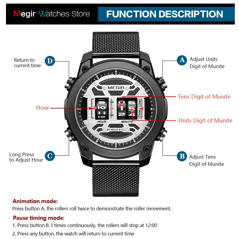 Men's Watches Fashion Digital Roller Numbers Quartz Watch for Man Luxury Sport Leather Strap Wrist Watch Relogios Часы Montre