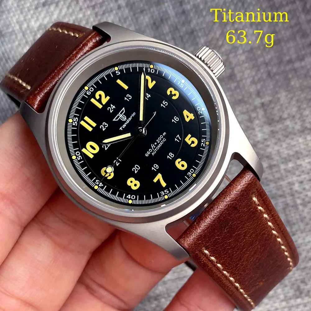 36mm Titanium Aviator Pilot Watch 200M Waterproof Dive Mechanical Wristwatch Japan NH35 PT5000 Movt Tandorio Sport Clock