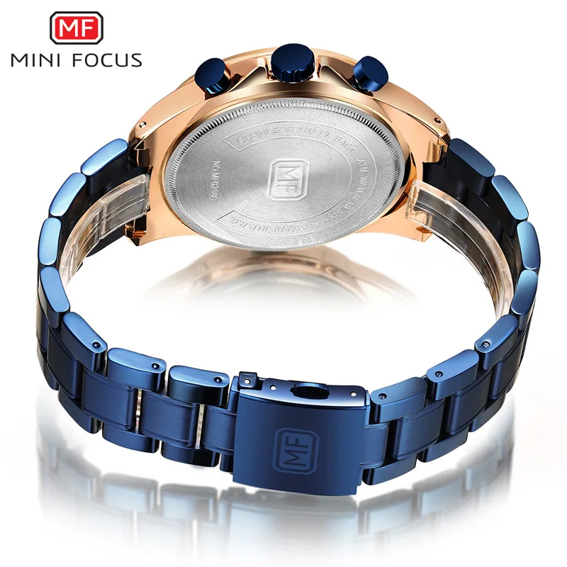 MINI FOCUS Men's Business Dress Watches Stainless Steel Luxury Waterproof Chronograph Quartz Wrist Watch Man Silver 0218G.03