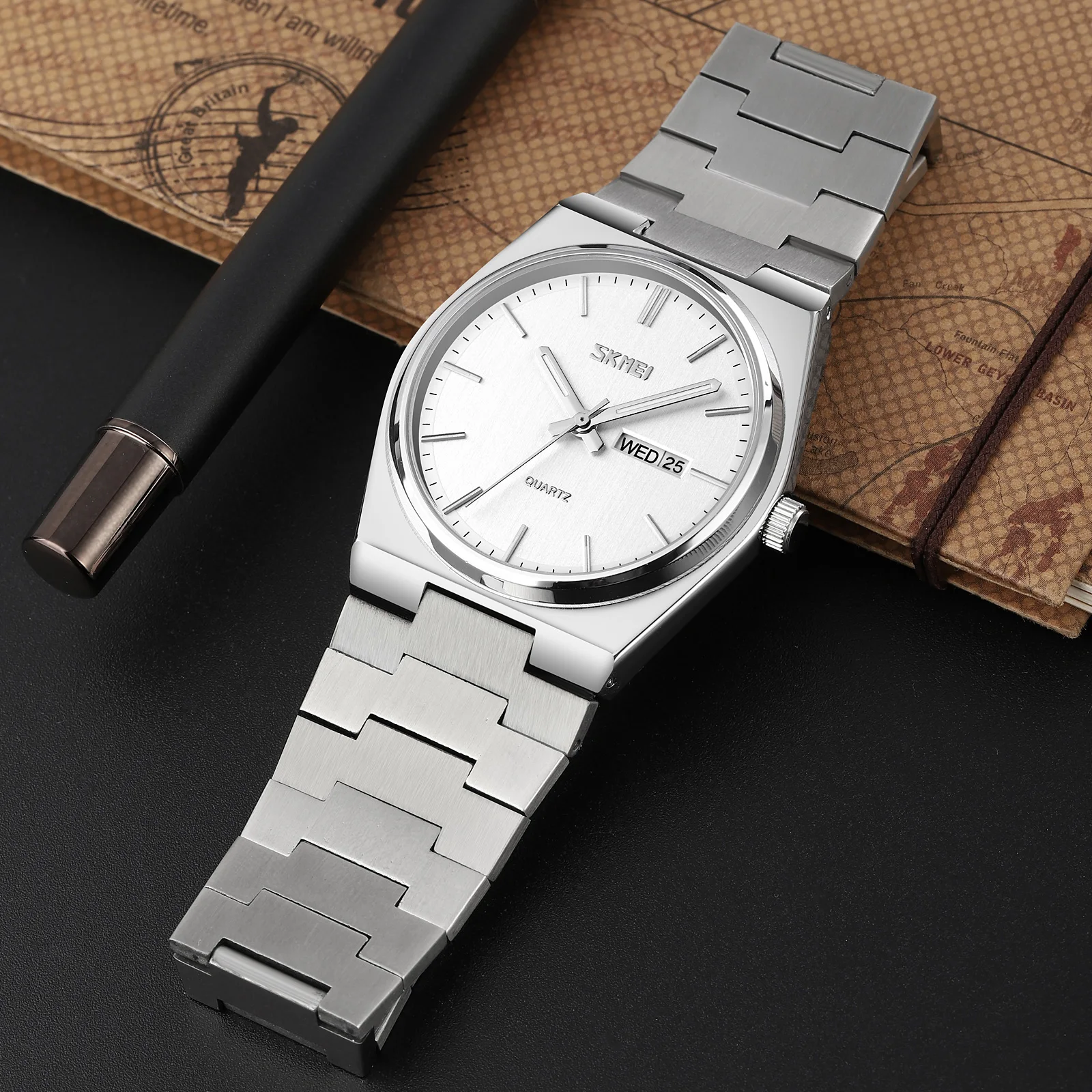 SKMEI 9288 Mens Waterproof Business Wristwatches Man reloj hombre  Casual Quartz Clock Male Full Steel Time Week Sports Watch
