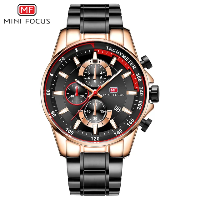 MINI FOCUS Men's Business Dress Watches Stainless Steel Luxury Waterproof Chronograph Quartz Wrist Watch Man Silver 0218G.03