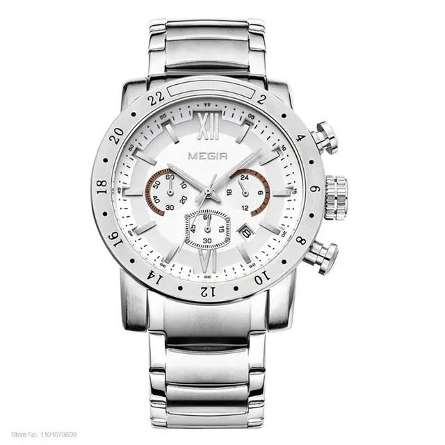 MEGIR hot brand quartz watches for men man's business white wristwatch fashion three-eyes waterproof luminous watch for male