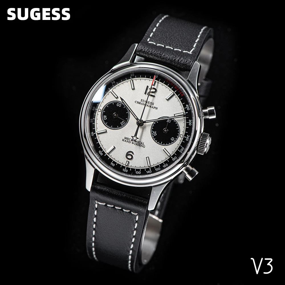 Sugess 1963 Pilot Watch Men Mechanical Watches Chronograph Panda Wristwatch Air Force Sapphire for Original Movement ST1901 v3Pr