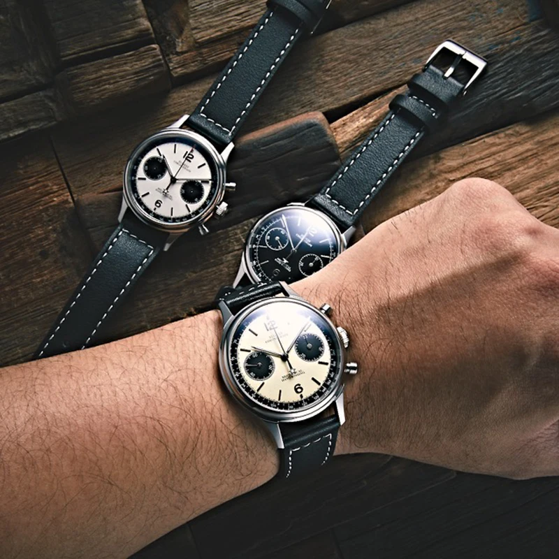Sugess 1963 Pilot Watch Men Mechanical Watches Chronograph Panda Wristwatch Air Force Sapphire for Original Movement ST1901 v3Pr