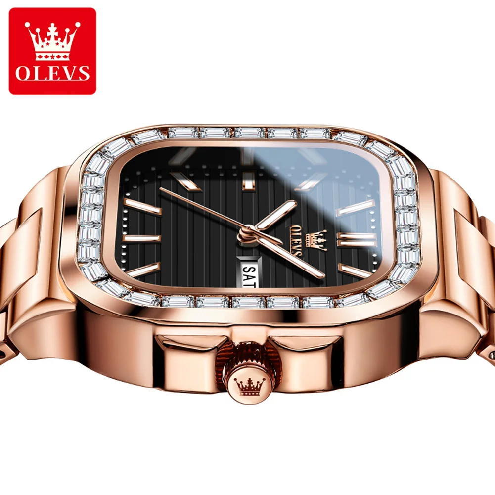 OLEVS Luxury Brand Men's Watches Waterproof Stainless Steel Strap Quartz Watch Luminous Dual Calendar Set With Diamonds Original