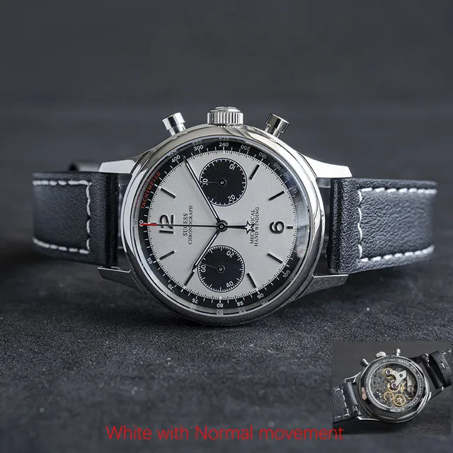 Sugess 1963 Pilot Watch Men Mechanical Watches Chronograph Panda Wristwatch Air Force Sapphire for Original Movement ST1901 v3Pr