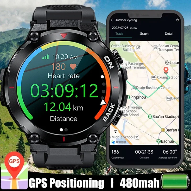 GPS Track Smart Watch Sports Fitness Heart Rate Monitor Built-in GPS Positioning IP68 Waterproof Military Smartwatch Android IOS