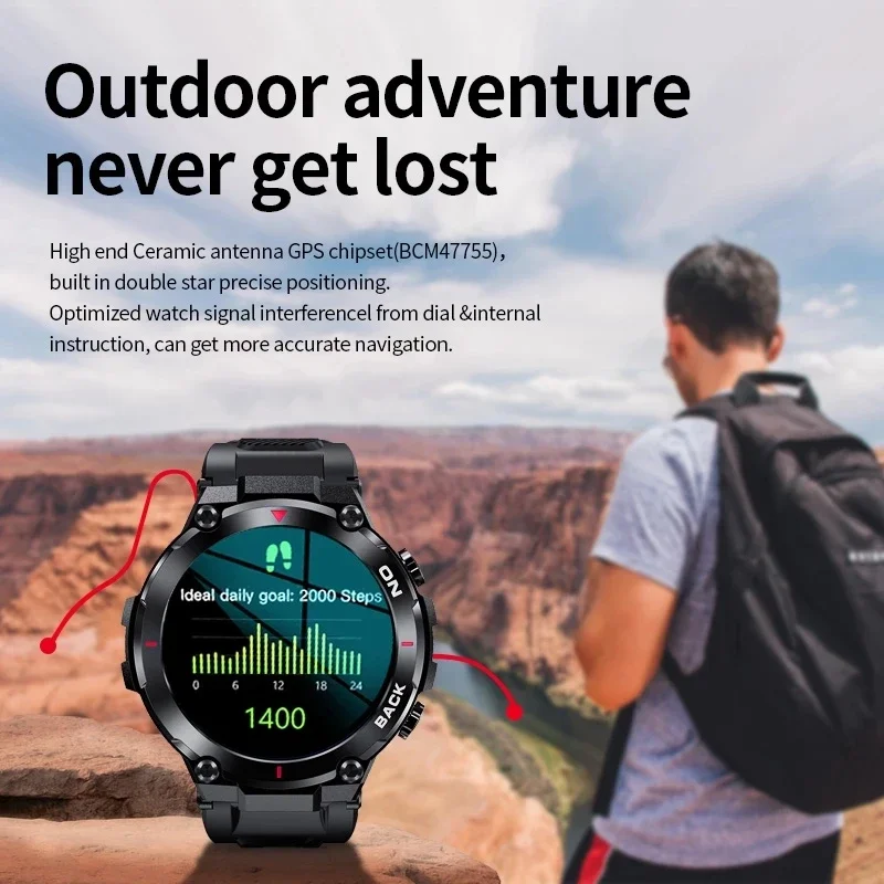 GPS Track Smart Watch Sports Fitness Heart Rate Monitor Built-in GPS Positioning IP68 Waterproof Military Smartwatch Android IOS