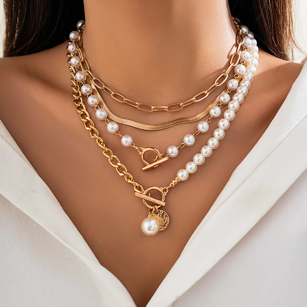 3pcs/set Temperament Baroque shaped pearl necklace Creative irregular chain collarbone collar jewelry for women