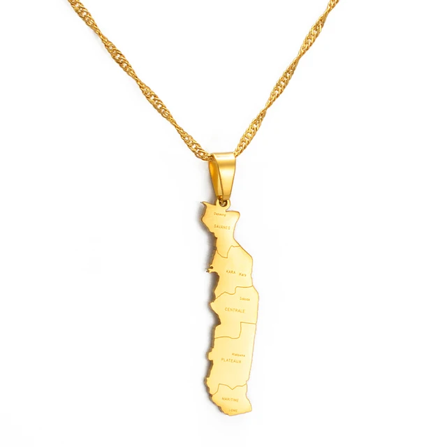 Anniyo Map of Togolaise Pendant Necklaces Jewellery City Name & Map Togo Gold Color Jewelry Togolese Chain  174521
