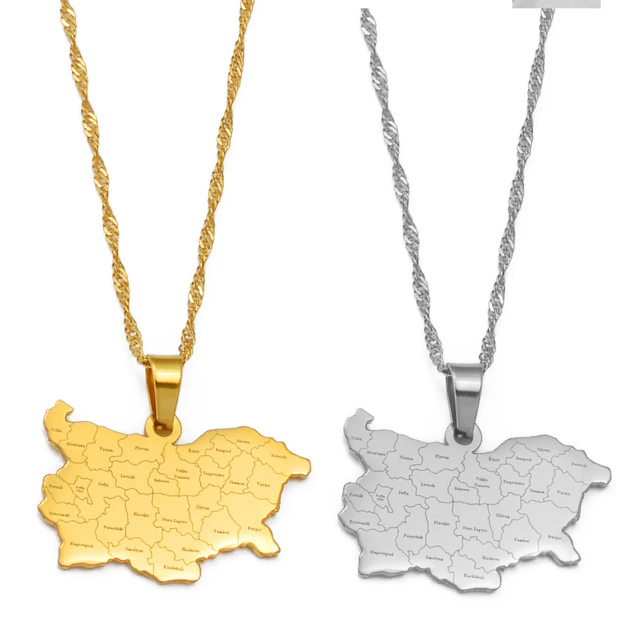 Anniyo Republic of Bulgaria Map Pendant Necklaces Jewelry for Women Girls 258121