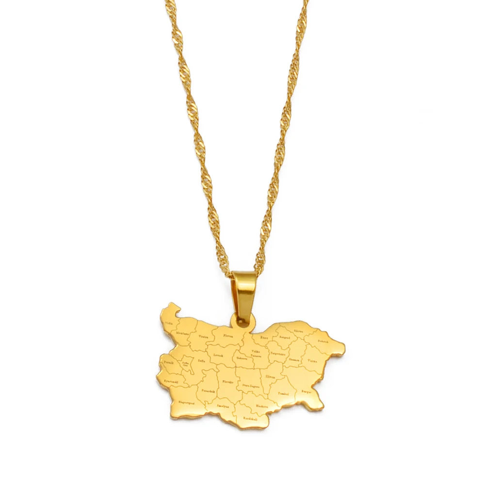 Anniyo Republic of Bulgaria Map Pendant Necklaces Jewelry for Women Girls 258121