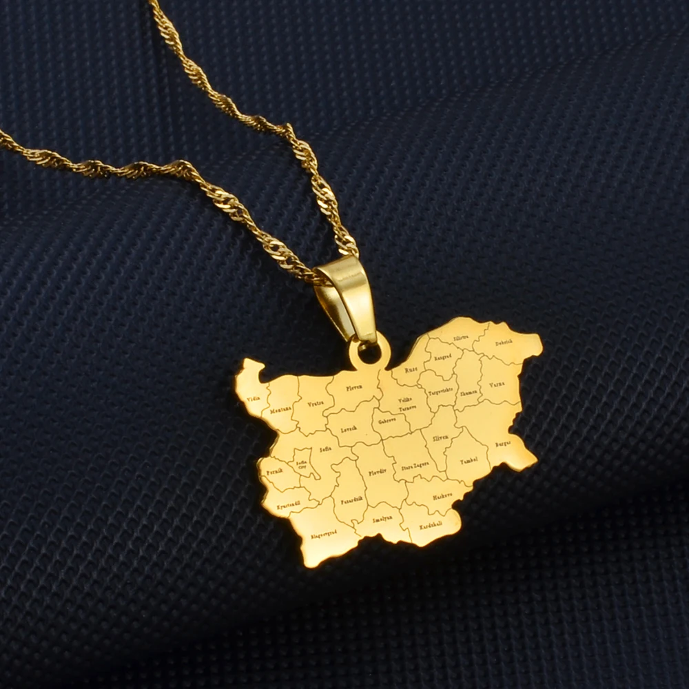 Anniyo Republic of Bulgaria Map Pendant Necklaces Jewelry for Women Girls 258121
