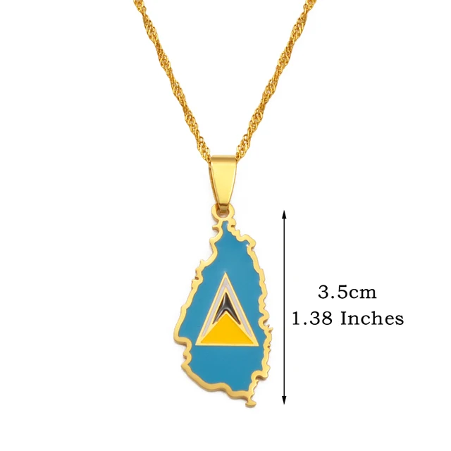 Map Flag Necklaces for Women Girl Silver Color/Gold Color Jewelry St. Lucia Pendant Chains Jewellery 098621