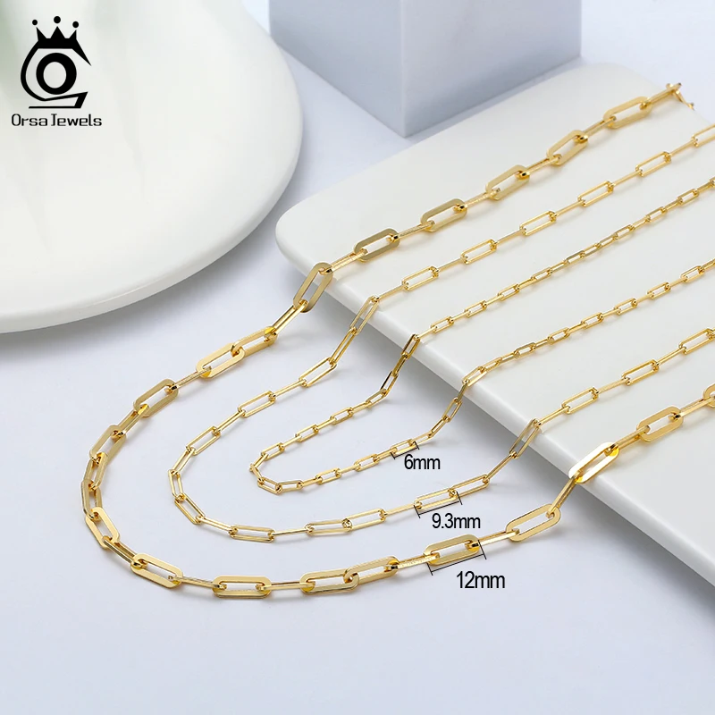 JEWELS 6mm 9mm 12mm Sizes Paperclip Link Chain Necklace 925 Sterling Silver 14k Gold Chain Man Woman Necklaces as Gift SC39