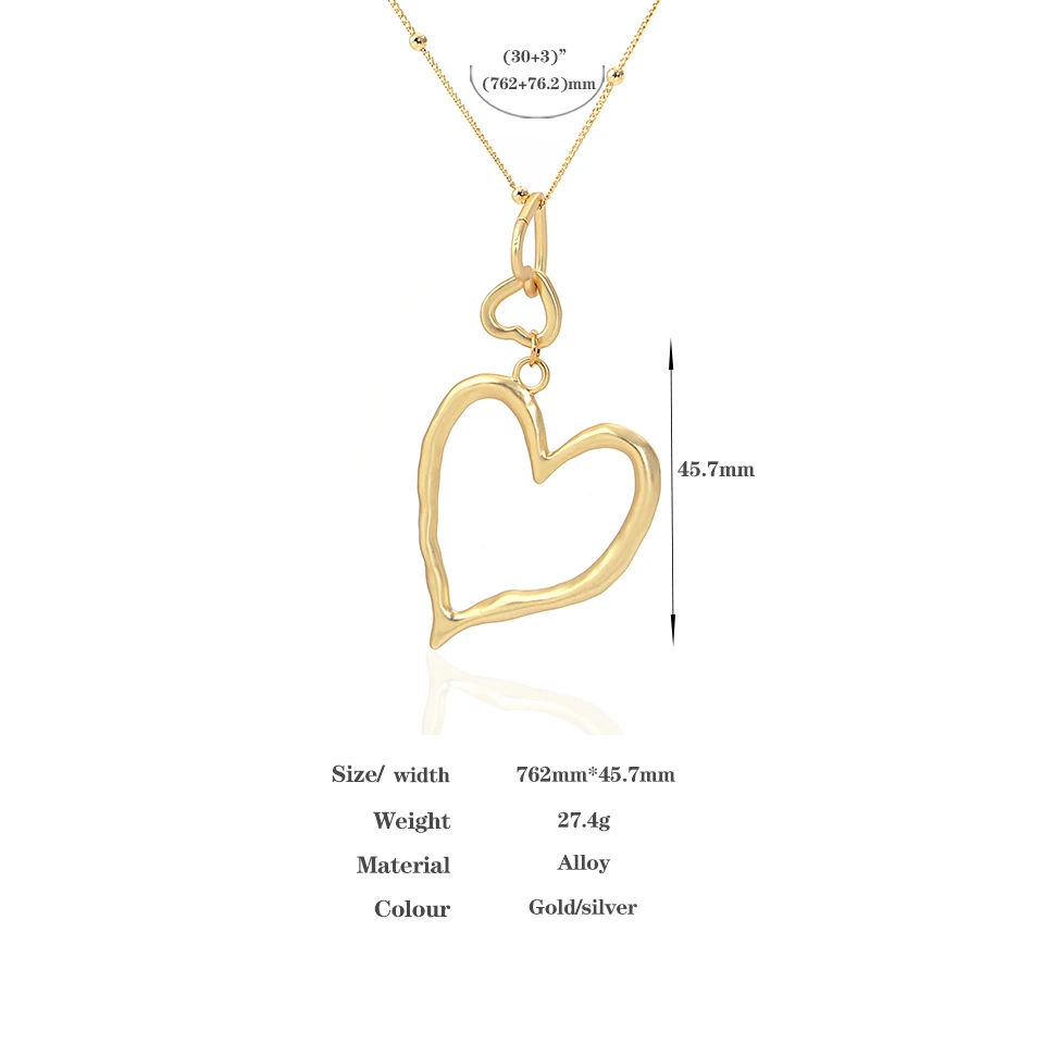 Simple Irregular Triple Hearts Pendant Necklace Collar Adjustable Link Chain Necklace Valentine's Day Mothers Gifts