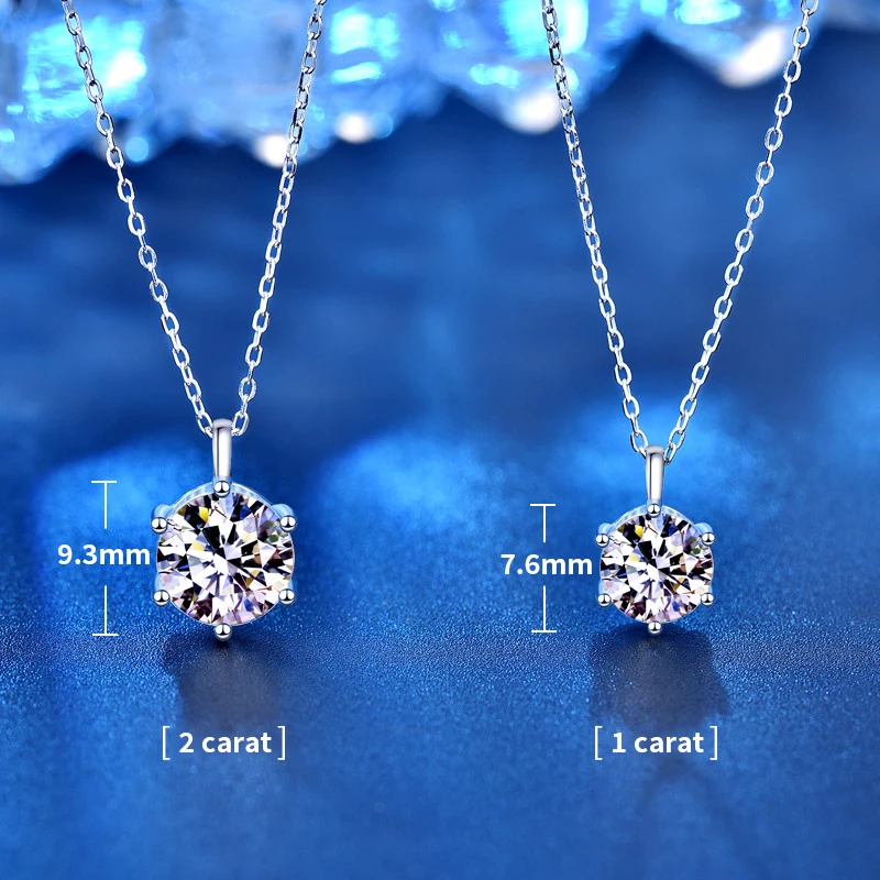 2.0ct VVS1 D Color Moissanite Necklace 925 Soild Sterling Sliver Chain with Certificate Fine Jewelry for Woman