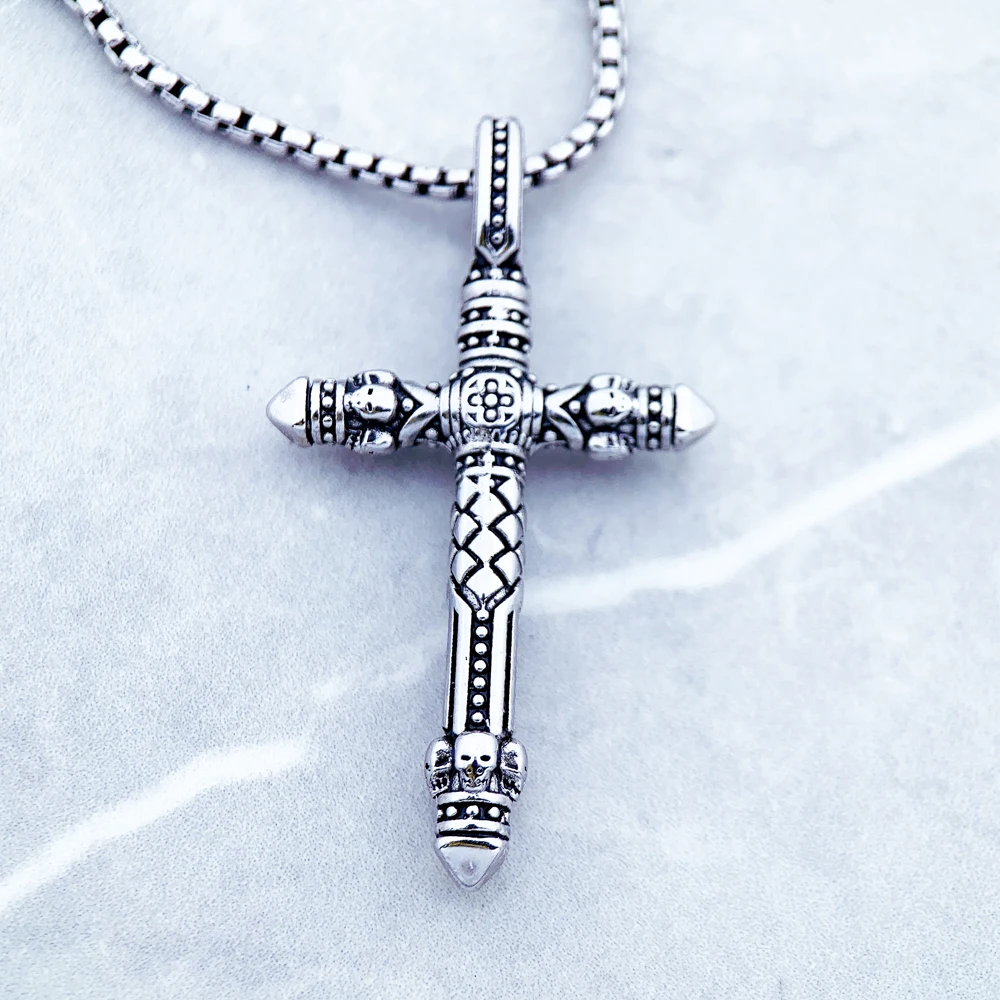 Cross Black Link Necklace,Brand New Chain Fashion Jewelry Europe Rhodium Plated Rebel Bijoux Gift For Men & WomenProduct sellpoi