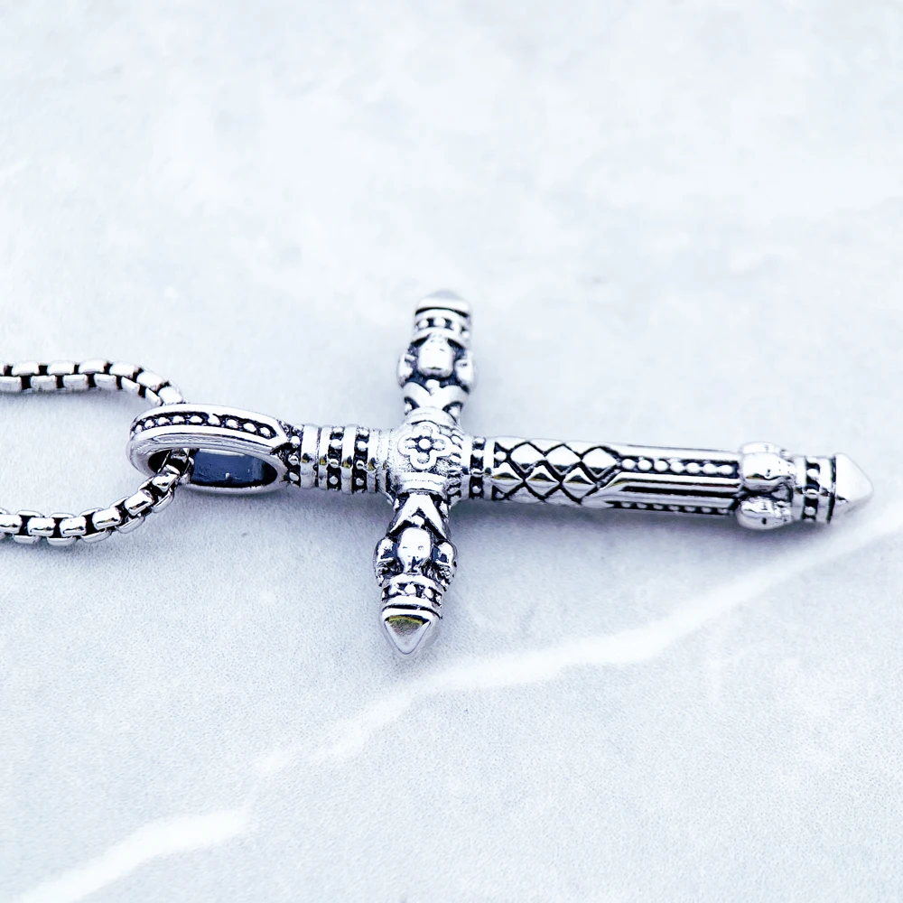 Cross Black Link Necklace,Brand New Chain Fashion Jewelry Europe Rhodium Plated Rebel Bijoux Gift For Men & WomenProduct sellpoi