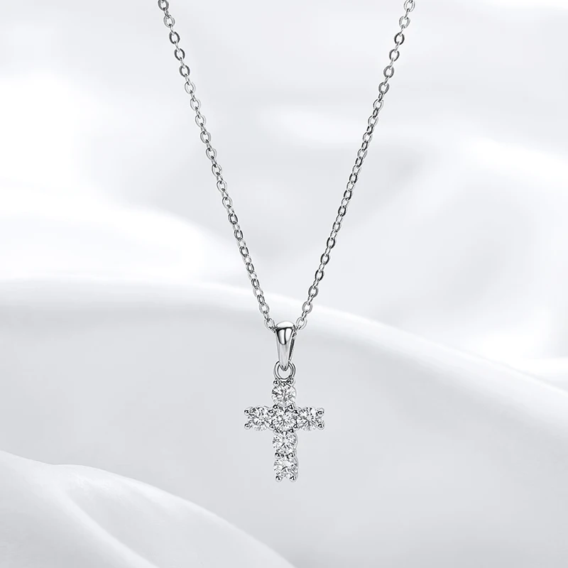 D Color 3mm Moissanite Cross Pendant for Women 6pcs Gemstone Sparkling Simulated Diamond S925 Silver Moissanite Necklace