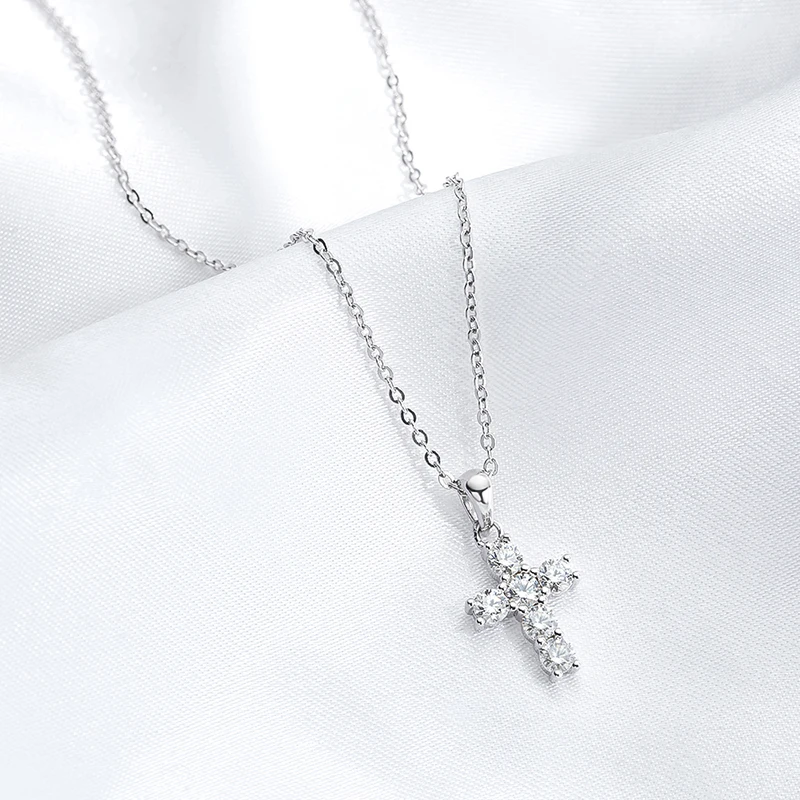 D Color 3mm Moissanite Cross Pendant for Women 6pcs Gemstone Sparkling Simulated Diamond S925 Silver Moissanite Necklace