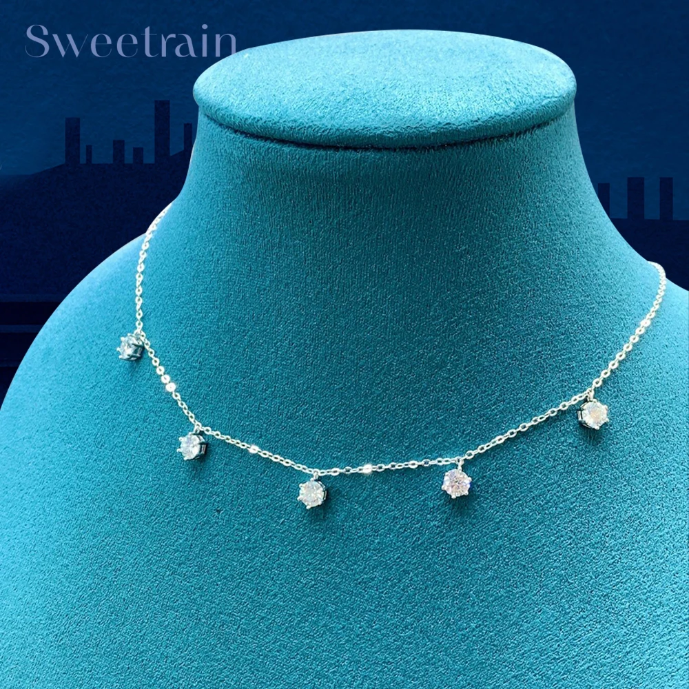 2.5-5CT Tennis Moissanite Necklace Chain for Women 925 Sterling Silver 5mm 6.5 mm Bezel Diamond Necklaces Overlay Style Jewelry