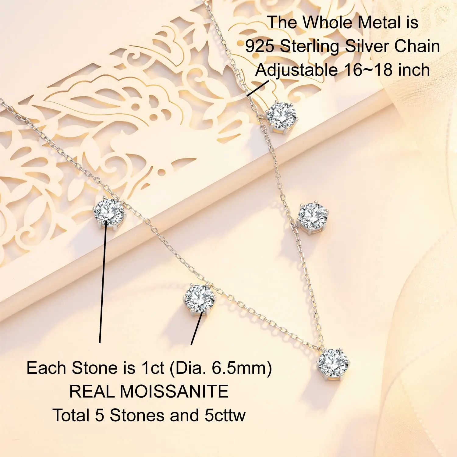 2.5-5CT Tennis Moissanite Necklace Chain for Women 925 Sterling Silver 5mm 6.5 mm Bezel Diamond Necklaces Overlay Style Jewelry