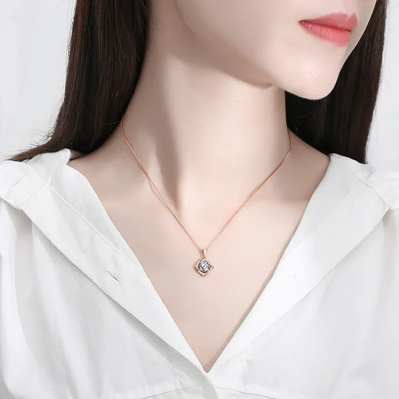 NeeTim Moissanite Necklace for Women 925 Sterling Sliver Plated 18k White Gold Pendant Wedding Party Jewelry with Certificates