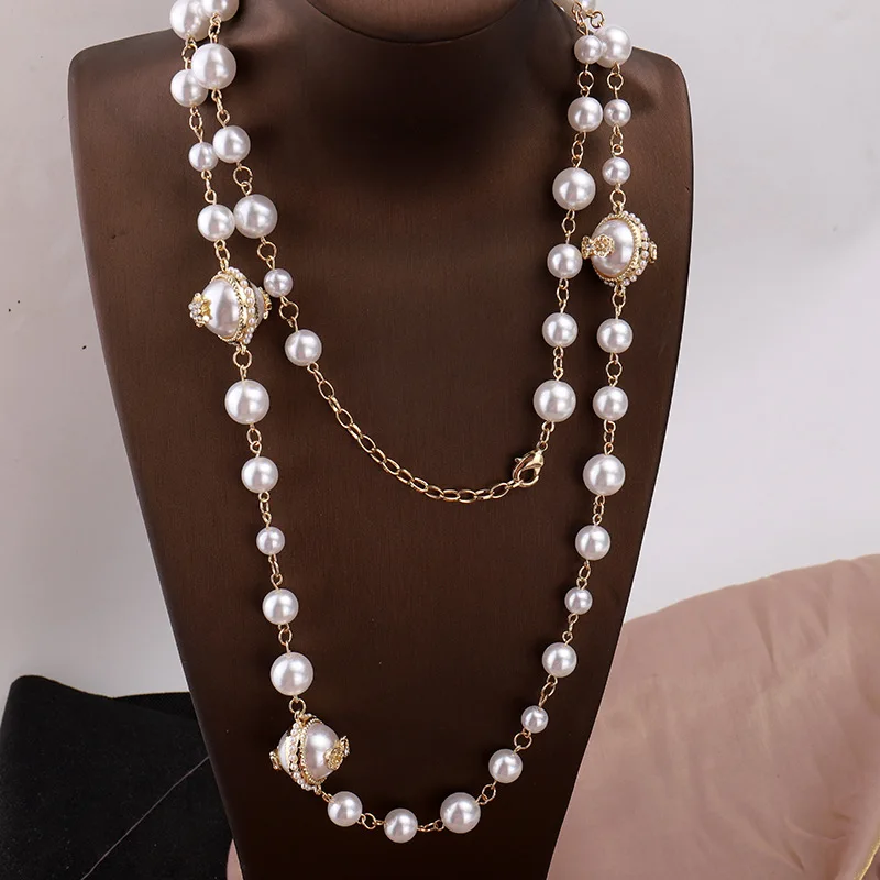 Imitation Pearl Sweater Chain For Women Sweet Romantic White Long Necklace Daily Wearable Jewelry