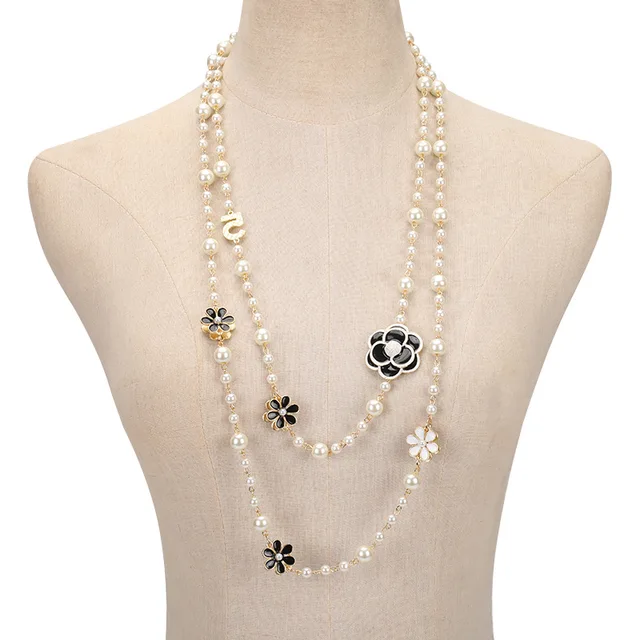 Imitation Pearl Sweater Chain For Women Sweet Romantic White Long Necklace Daily Wearable Jewelry