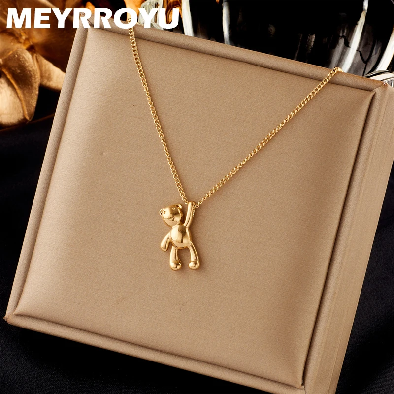 316L Stainless Steel Fashion Bear Pendant Necklace For Women Cartoon Party Jewelry Gift Collar Acero Inoxidable Mujer