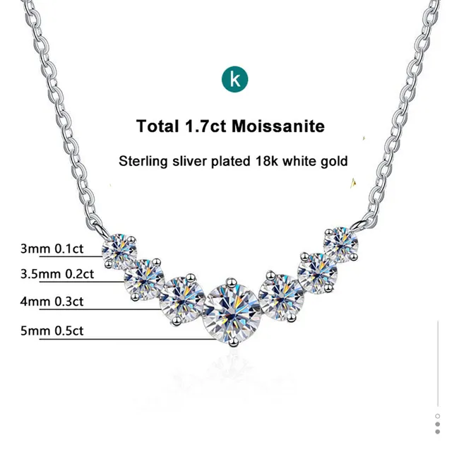 Moissanite Necklace for Woman Wedding Fine Jewely with Certificates 925 Sterling Sliver Plated 18k White Gold Necklace