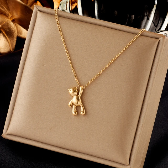 316L Stainless Steel Fashion Bear Pendant Necklace For Women Cartoon Party Jewelry Gift Collar Acero Inoxidable Mujer