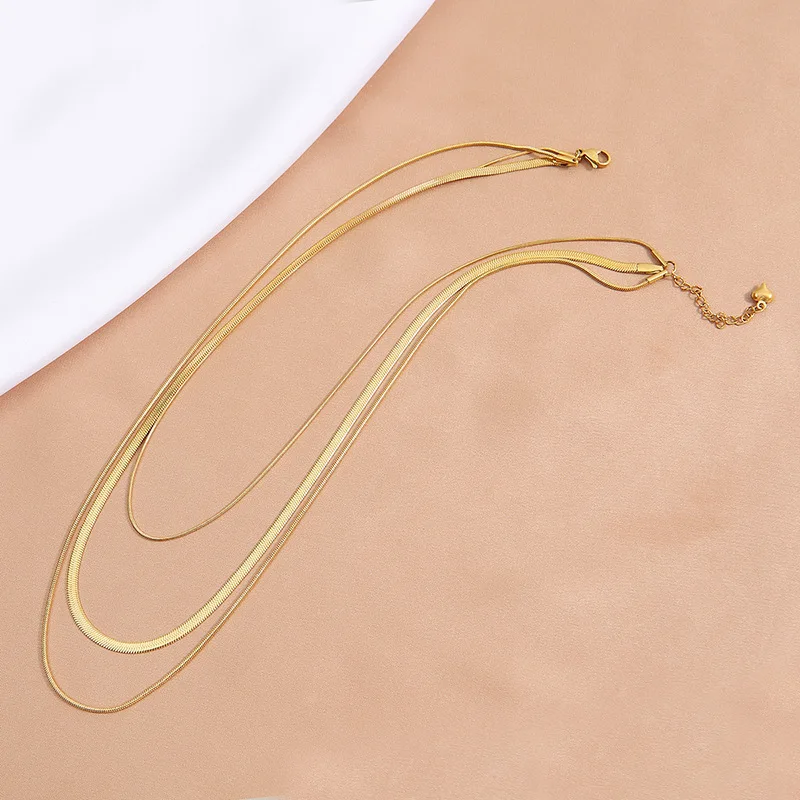 316L Stainless Steel New Fashion Fine Jewelry Minimalism 3 Layer Snake Bone Charm Chain Choker Necklaces Pendants For Women
