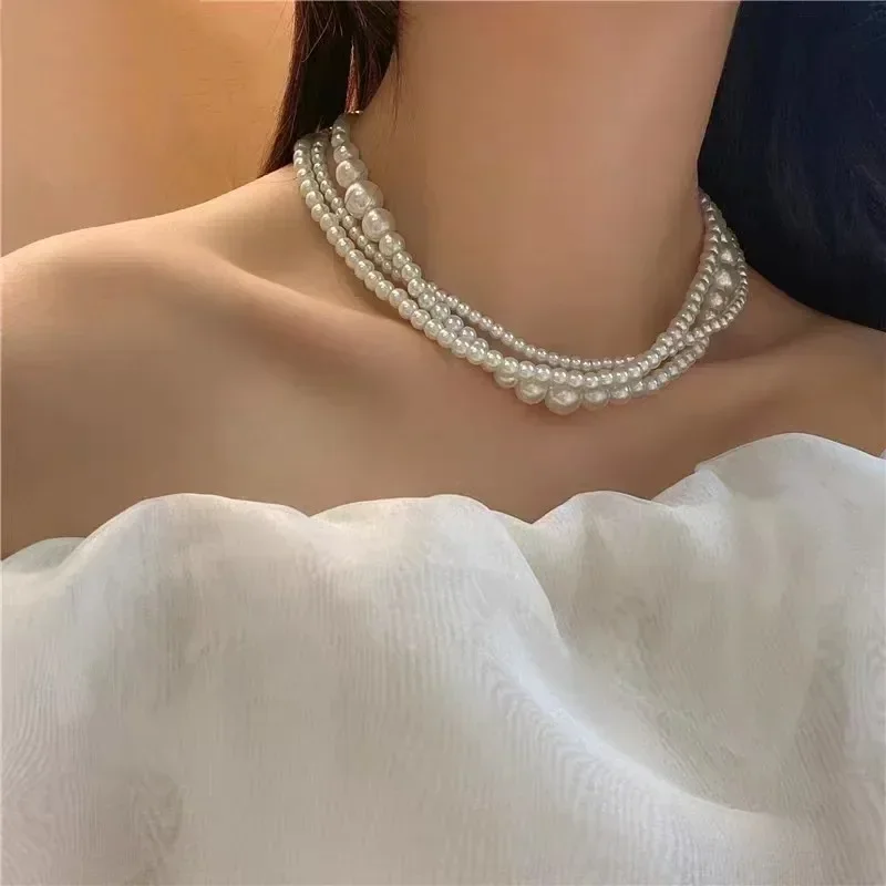 Bohemian Style Imitation Pearl Multi-layered Women's Necklace Exaggerated Fashion Luxury Clavicle Chain For Women Jewelry