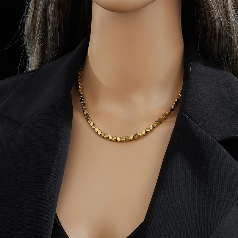 316L Stainless Steel Minimalist Metal Texture Women Collar Choker Necklace joyería acero inoxidable mujer Party Gift