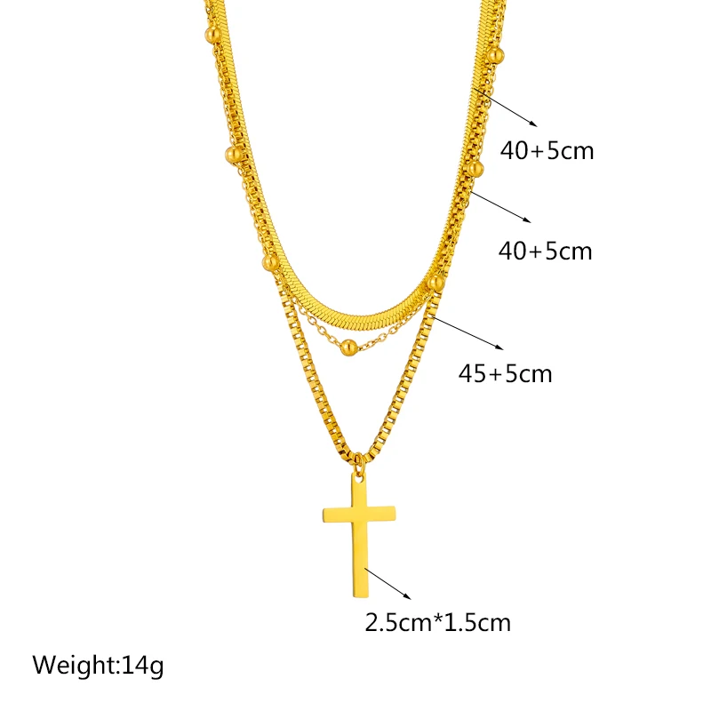 316L Stainless Steel Gold Color Cross Pendant Necklace For Women New Trend Girls 3in1 Chain Rustproof Jewelry Party Gift