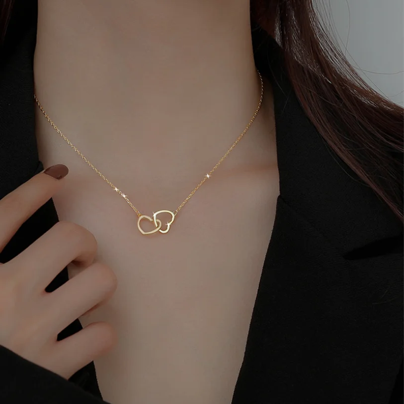 316L Stainless Steel Fashion Upscale Jewelry Interweave Love Heart Lovers Charms Chain Choker Necklaces Pendants For Women