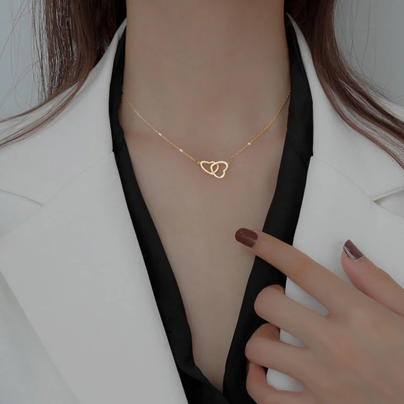 316L Stainless Steel Fashion Upscale Jewelry Interweave Love Heart Lovers Charms Chain Choker Necklaces Pendants For Women