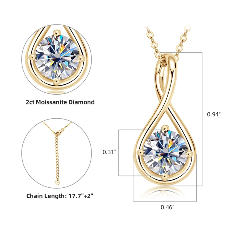 Lnngy 8mm 2.0ct Moissanite Necklace S925 Sterling Silver Pendant Necklaces For Women Exquisite cadena plata 925 Wedding Jewelry